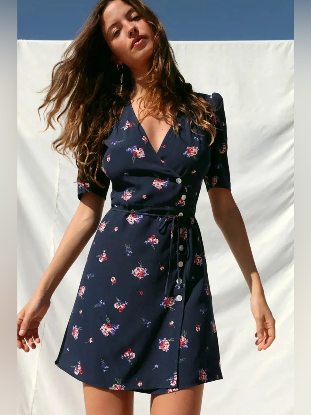 Rouje blue pink floral wrap mini Gabinette dress size 4